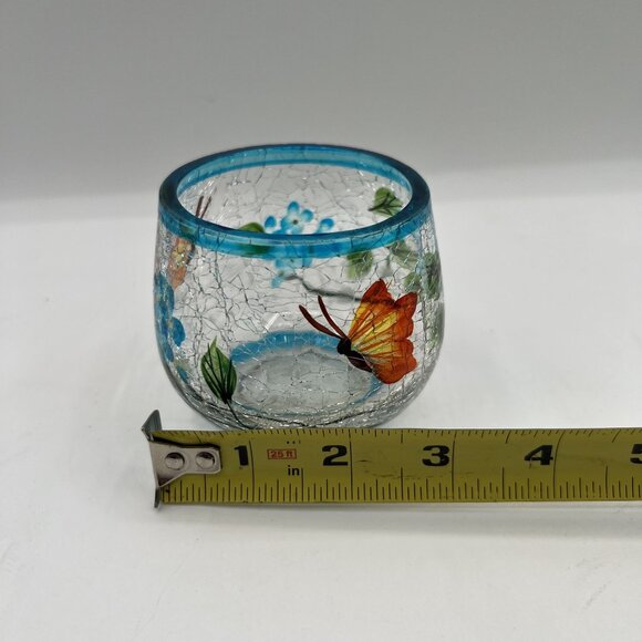 Yankee Candle Crackle Glass Votive Holder 3"x3" Butterflies Signify Freedom Hope - Picture 7 of 11